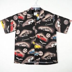 David Carey Originals Mens XL Corvette Shirt Black All Over Print Camp Button Up